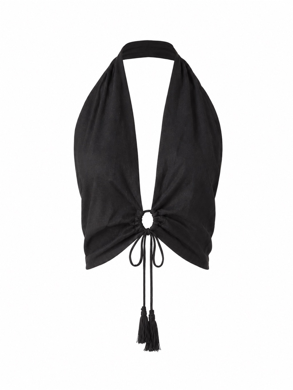 Just Be Queen Womens Black linen halter top with adjustable string on bottom - Picture 2 of 7